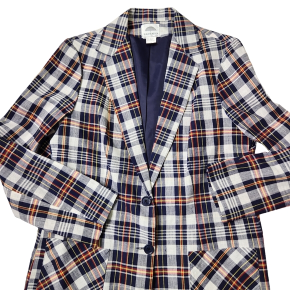 Vintage F.A. Chatta Light Weight Plaid Blazer Jacket Size 14 - Picture 2 of 7